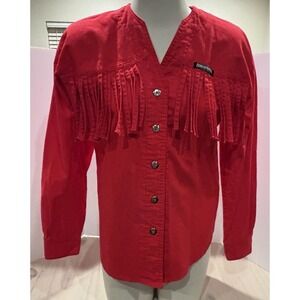 Rough Rider By Circle T Youth Sz 9/10 Red Fringe Top Shirt Western Cowgirl